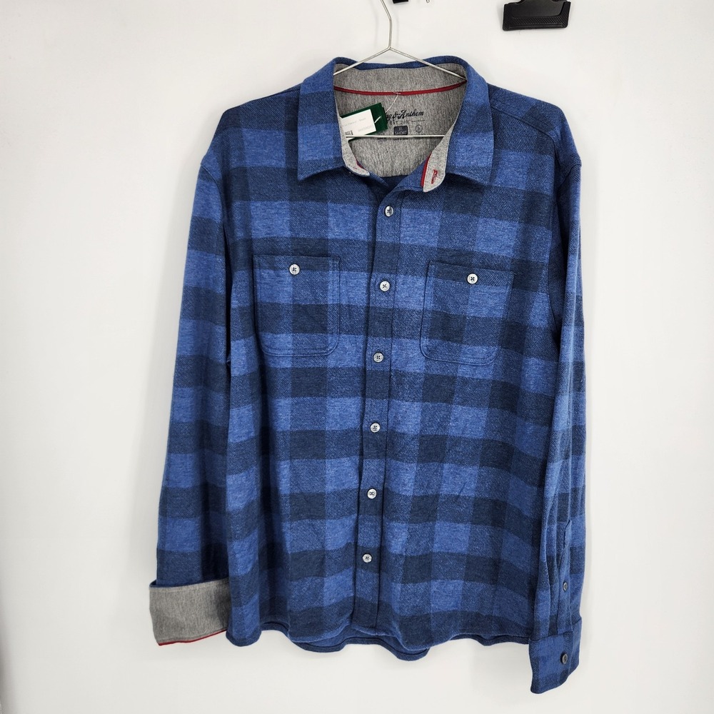 Flag & Anthem Men's Blue XL Short Hillpoint Hero Knit Flannel Shirt NWT